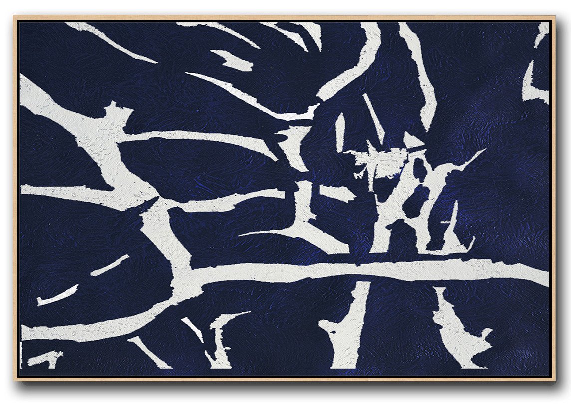 Horizontal Navy Painting Abstract Minimalist Art On Canvas - Where To Get Canvas Prints Made Extra Large